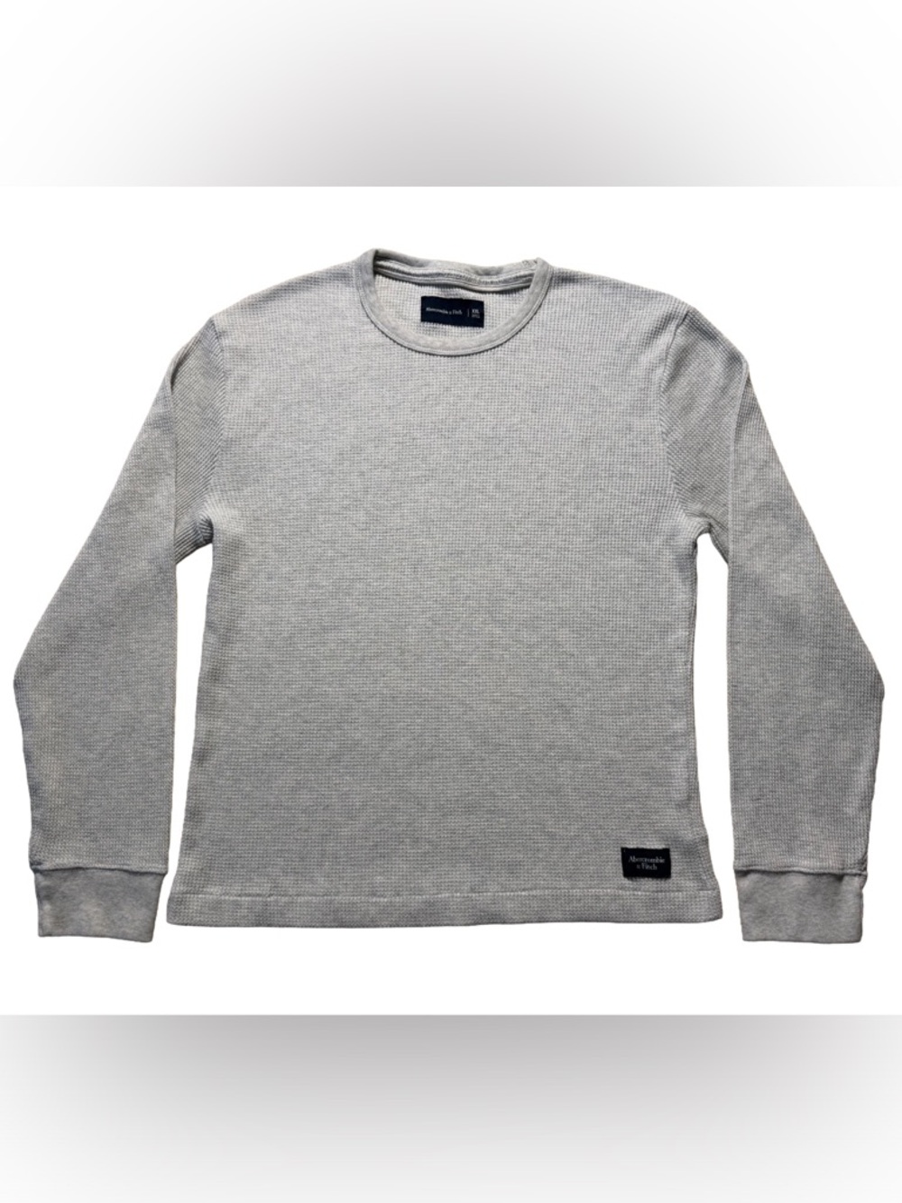 Abercrombie & Fitch Waffle Knit Long Sleeve Shirt Gray 2XL Logo Tab